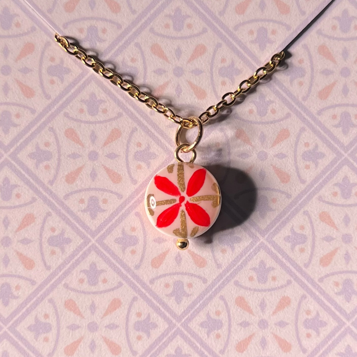 Collana Color Oro con Micro Maiolica Rosso Dorato