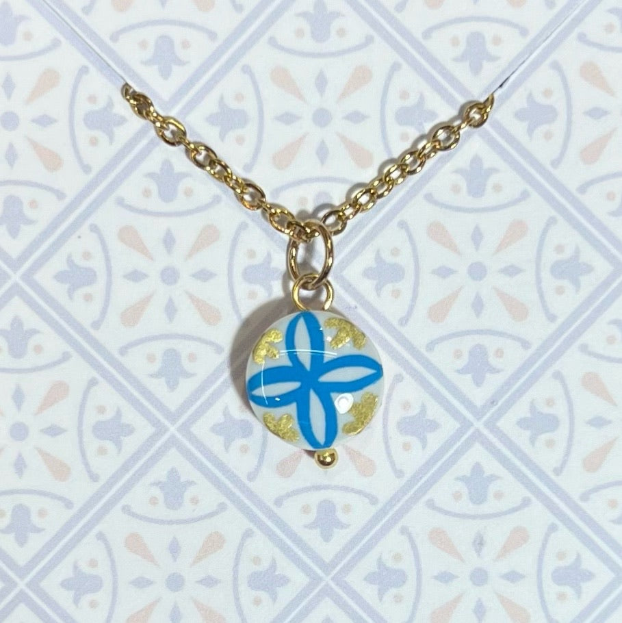 Collana Color Oro con Micro Maiolica Azzurro Dorato