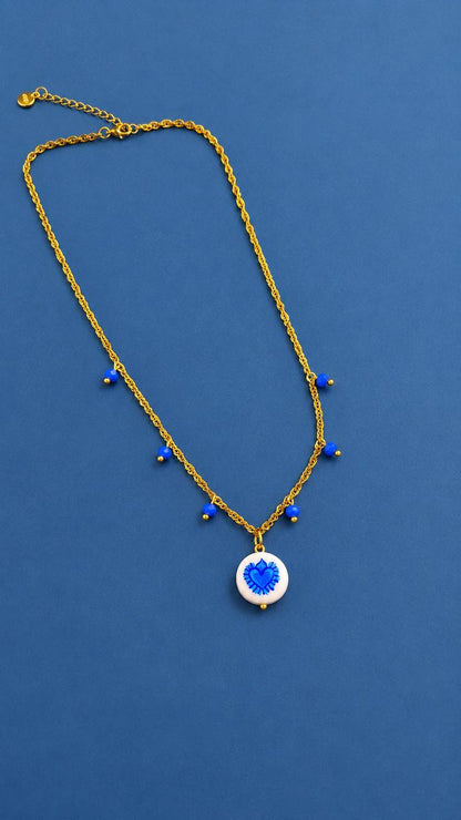 Collana girocollo Cuore Sacro blu Feminist like ROSALIA