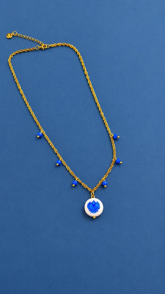 Collana girocollo Cuore Sacro blu Feminist like ROSALIA