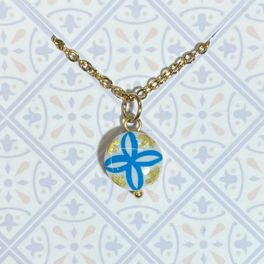 Collana Color Oro con Micro Maiolica Azzurro Dorato