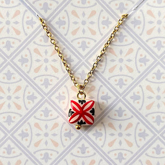 Collana Color Oro con Micro Maiolica Rosso e Nero