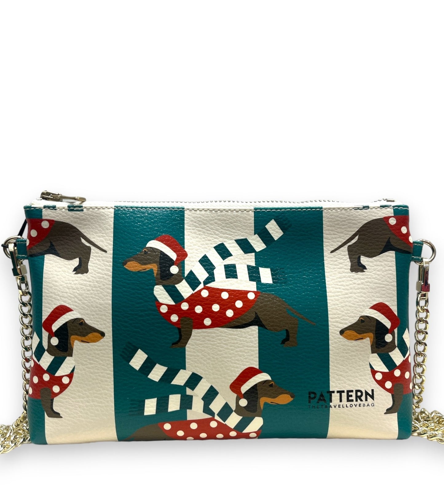 Bag con Tracolla Dorata Christmas Bassotto Verde