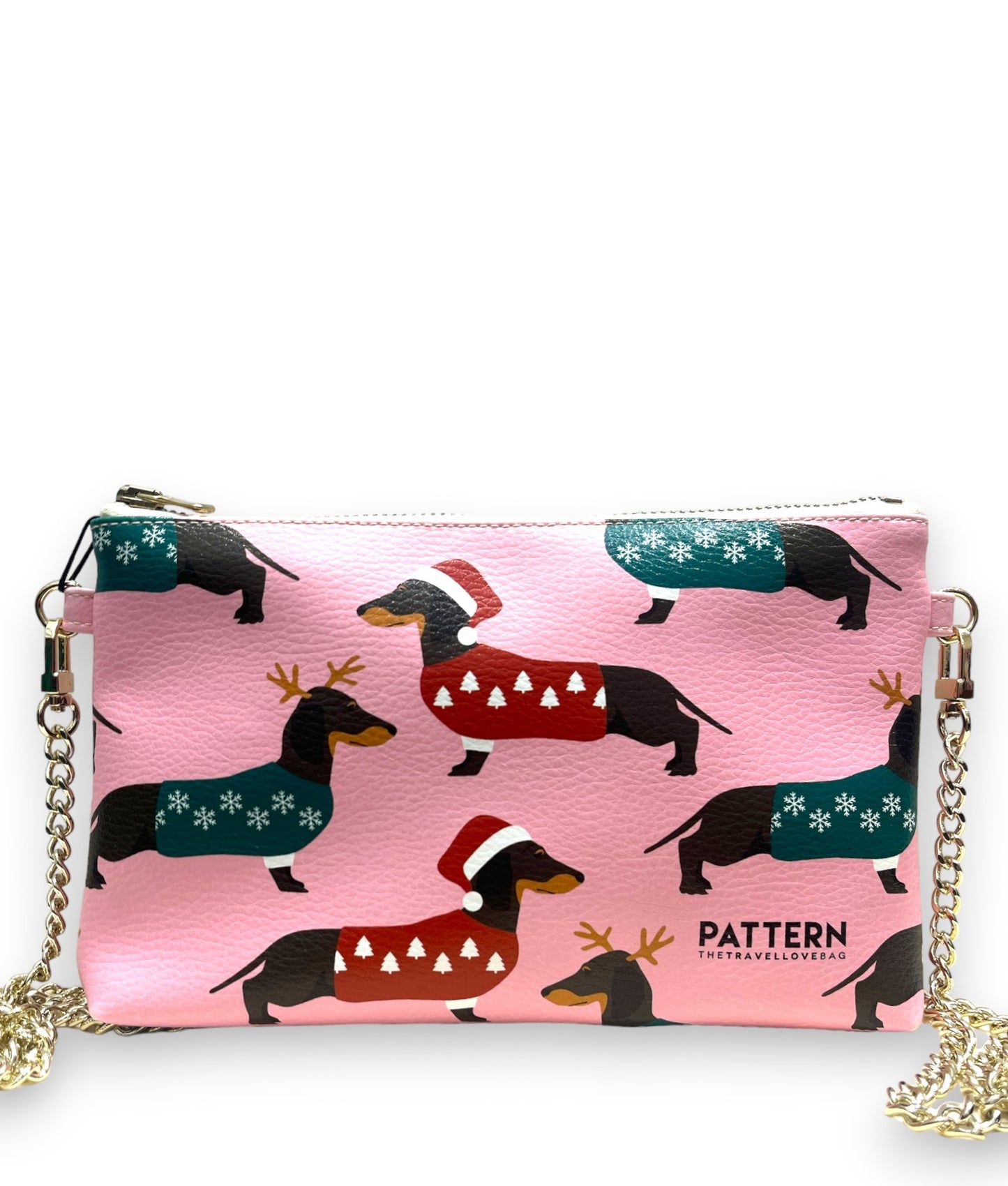 Bag con Tracolla Dorata Christmas Bassotto Rosa