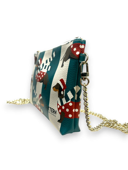 Bag con Tracolla Dorata Christmas Bassotto Verde