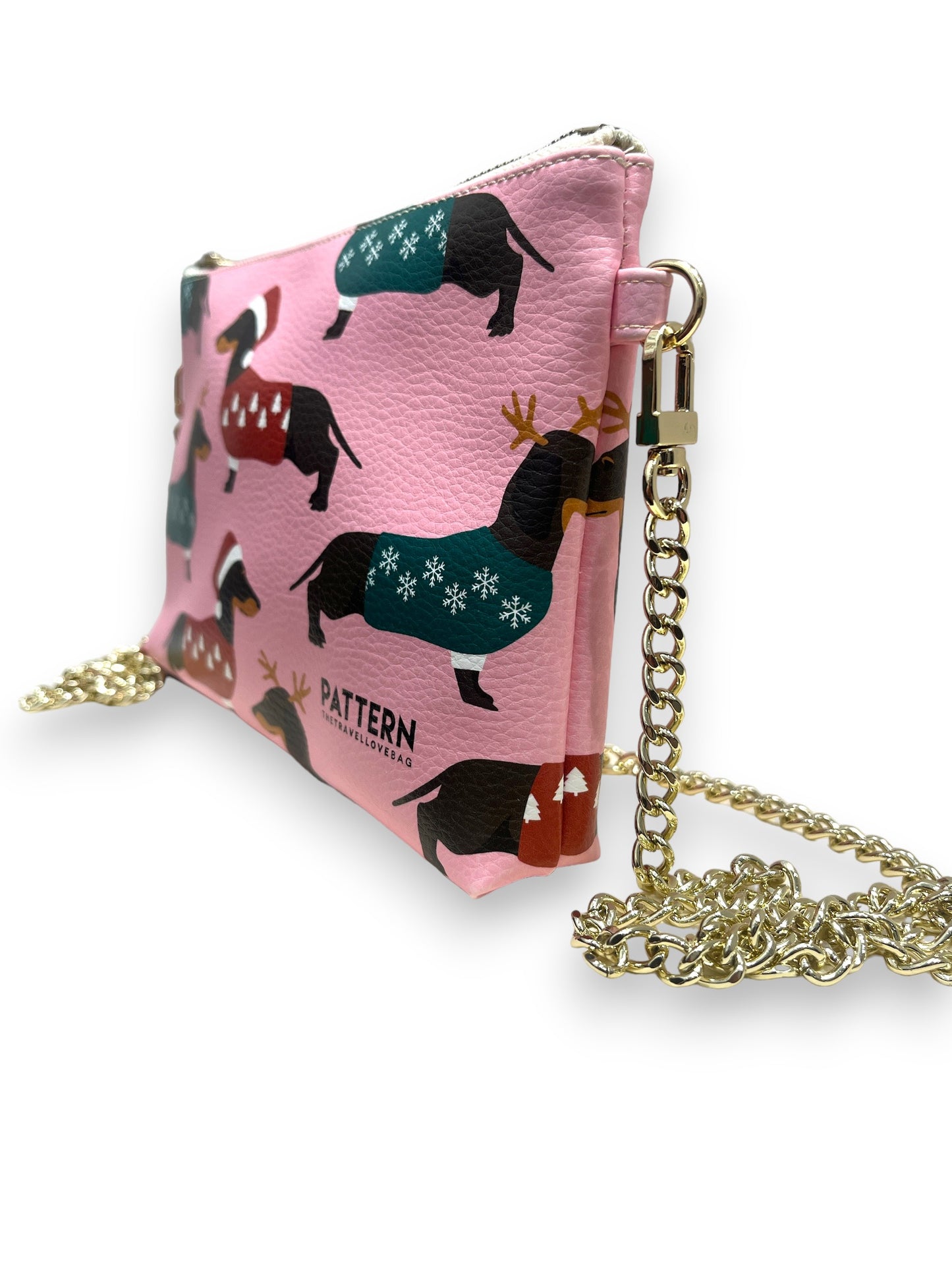 Bag con Tracolla Dorata Christmas Bassotto Rosa